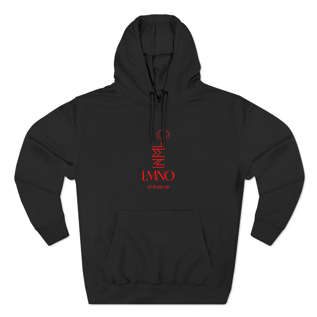 Trendy Three-Panel Fleece LMNO Black Hoodie with Minimalist Design